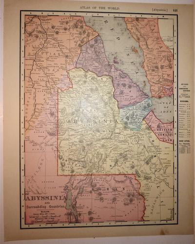 Abyssinia 1900: Title/Content of Map: Abyssinia 1900 Date Printed: 1900 Material/Medium: Paper Size: approx 11x14 inches Rand McNally prepared for The Public Ledger, Philadelphia Reserve: $25.00 Shipping: Domestic: