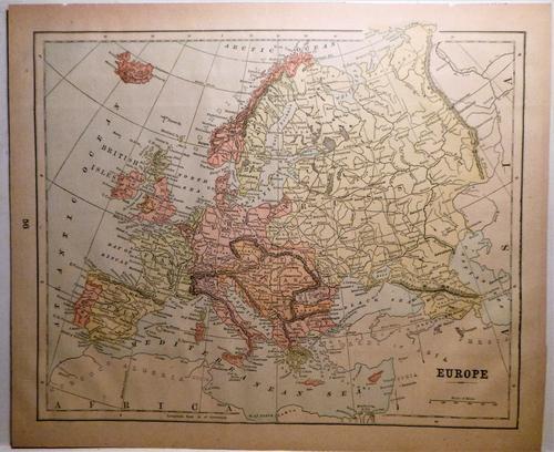 Europe 1889: Title/Content of Map: Europe 1889 Date Printed: 1889 Material/Medium: paper Size: approx 10.5x13 inches Mast, Crowell & Kirkpatrick, Peerless Atlas of the World Reserve: $30.00 Shipping: Domestic: Fl