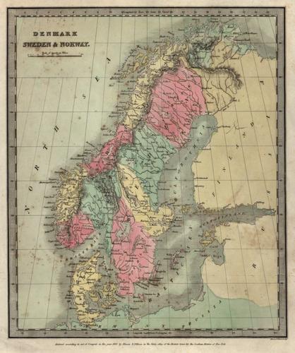 Denmark Sweden & Norway: Title: Denmark Sweden & Norway Artist: David Burr Medium: Engraving Dimensions: 12 1/2 x 10 1/2 Description: 1835 map of Scandinavia Reserve: $30.00 Shipping: Domestic: Flat-rate of $5.00 to anyw