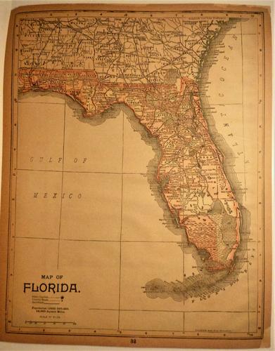 Florida1889: Title/Content of Map: Florida1889 Date Printed: 1889 Material/Medium: Paper Size: approx 11x14 inches Mast, Crowell & Kirkpatrick, Peerless Atlas of the World Reserve: $30.00 Shipping: Domestic: Flat