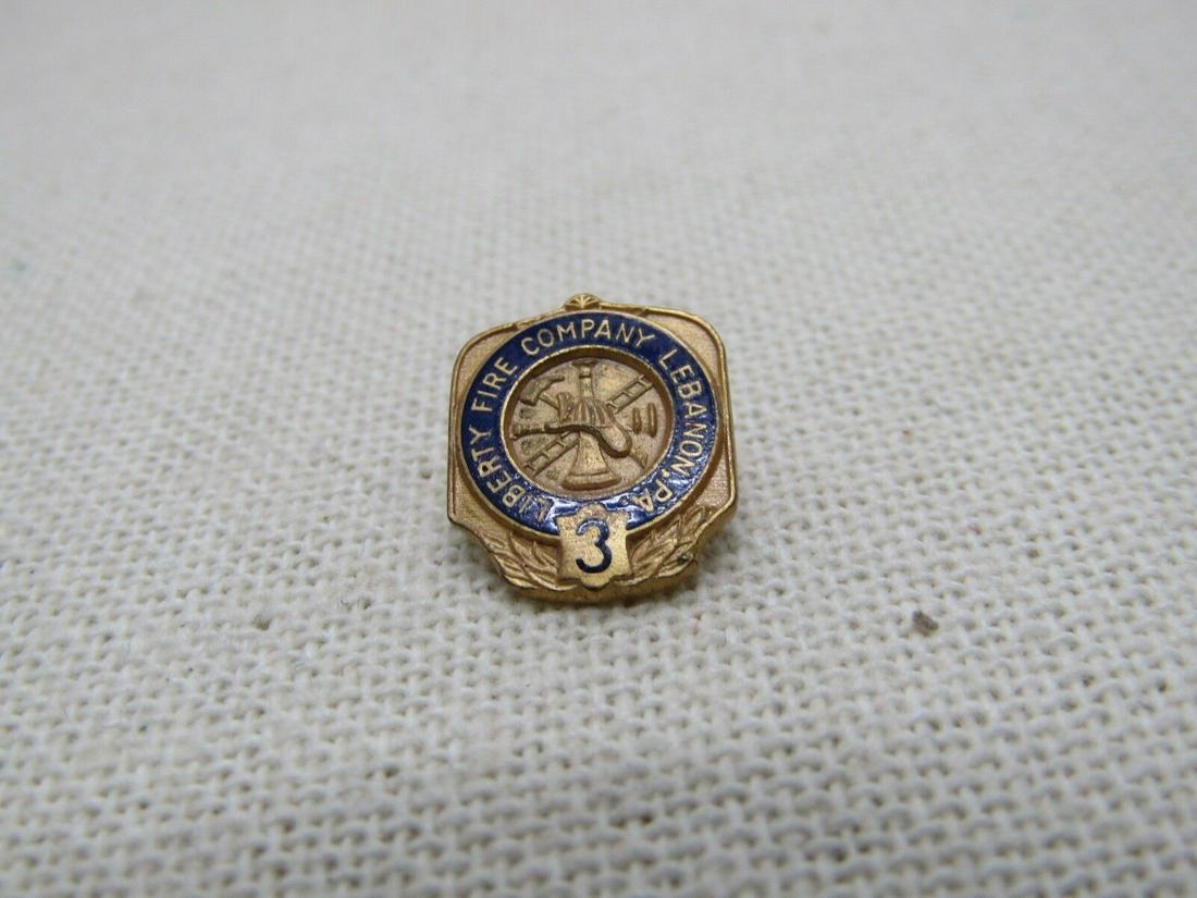 Vintage Liberty Fire Company 3, Lebanon, PA Brooch,: Vintage Liberty Fire Company 3, Lebanon, PA Brooch - by Bastian Brothers, Rochester, NY. It is shield shaped and appx. 5.8" long and 1/2" wide. Gold Filled. Good to very good condition - the pin on th