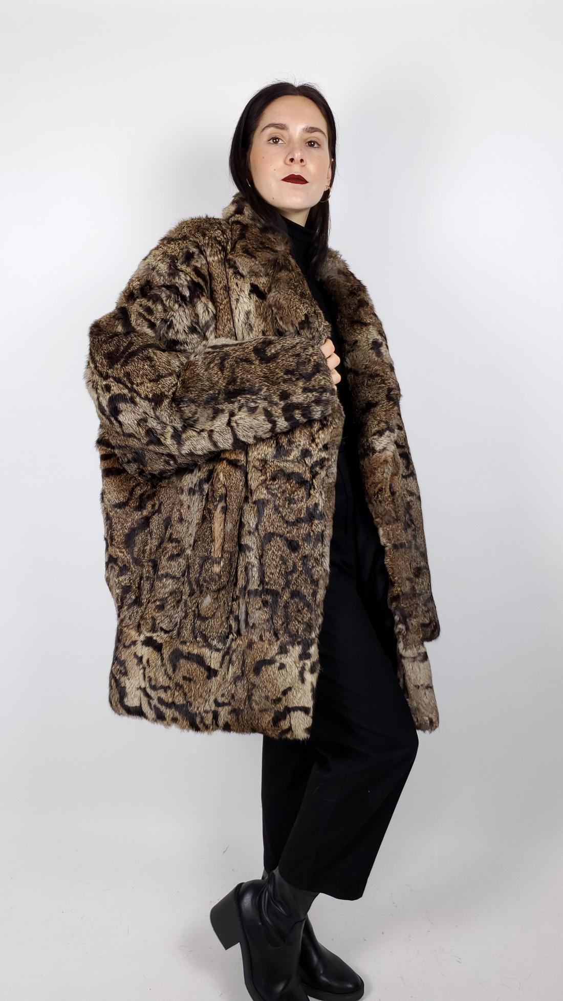BROWN BLACK LEOPARD PRINT LAPIN FUR COAT (1 of 10)