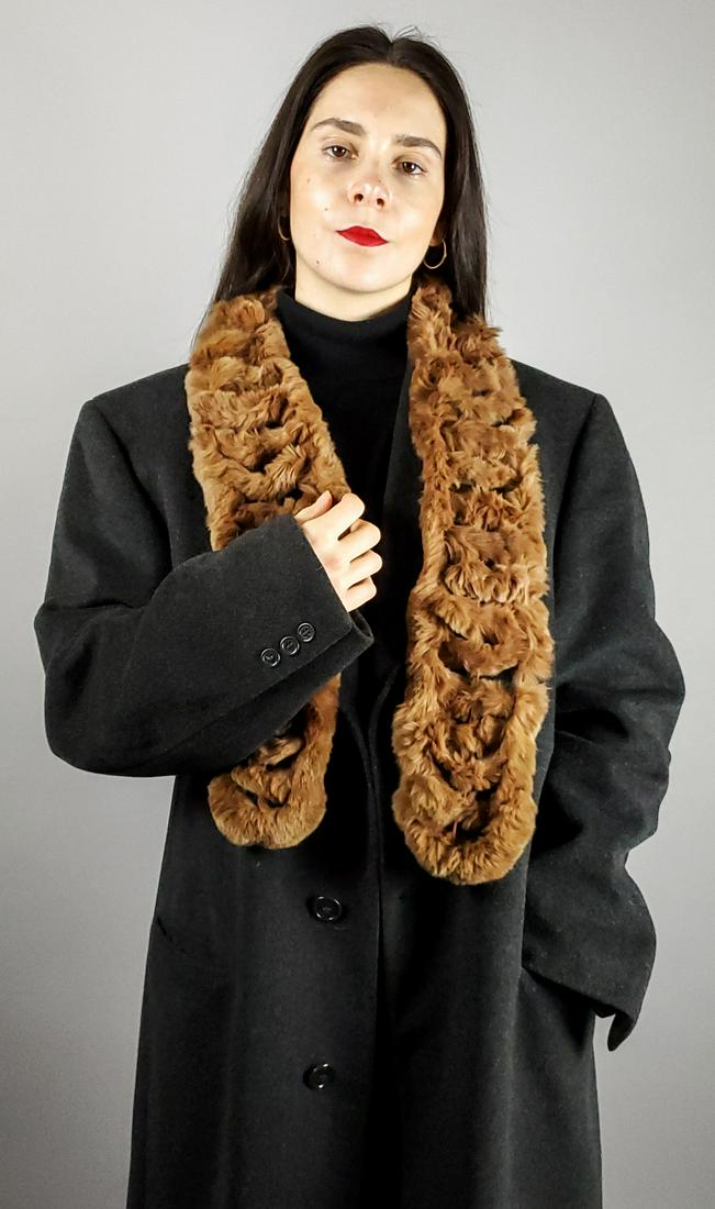 WOMENS REAL BROWN LAPIN FUR SCARF: Title: WOMENS REAL BROWN LAPIN FUR SCARF Dimension: Measurements:Length:130cm,51.18in; Width: 12cm,4.72in; Additional Information: We offer inhouse shipping - Express Fedex shipping = $45; 5-7 working