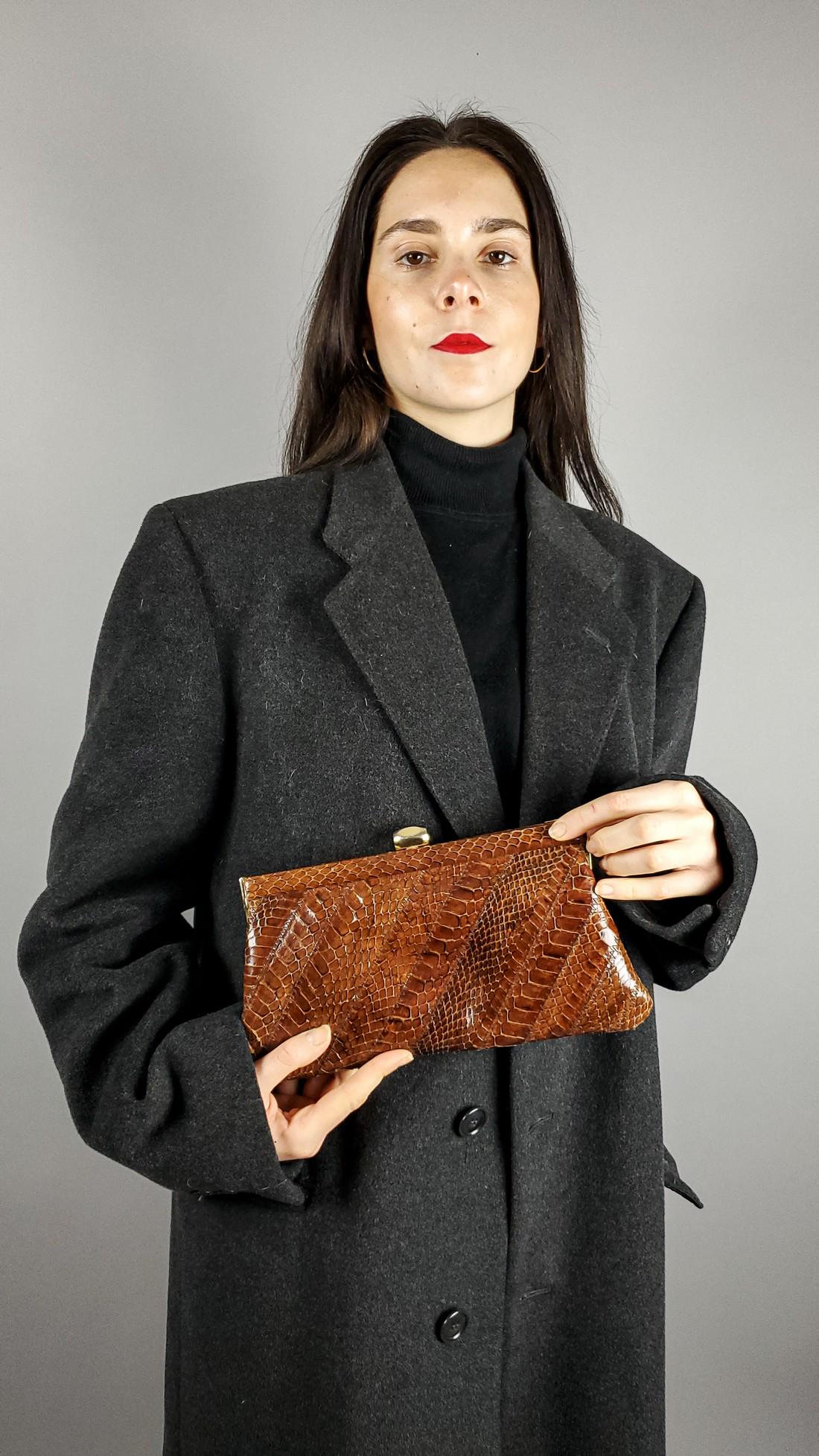 VINTAGE 50-60'S REAL BROWN SNAKE SKIN BAG (1 of 9)