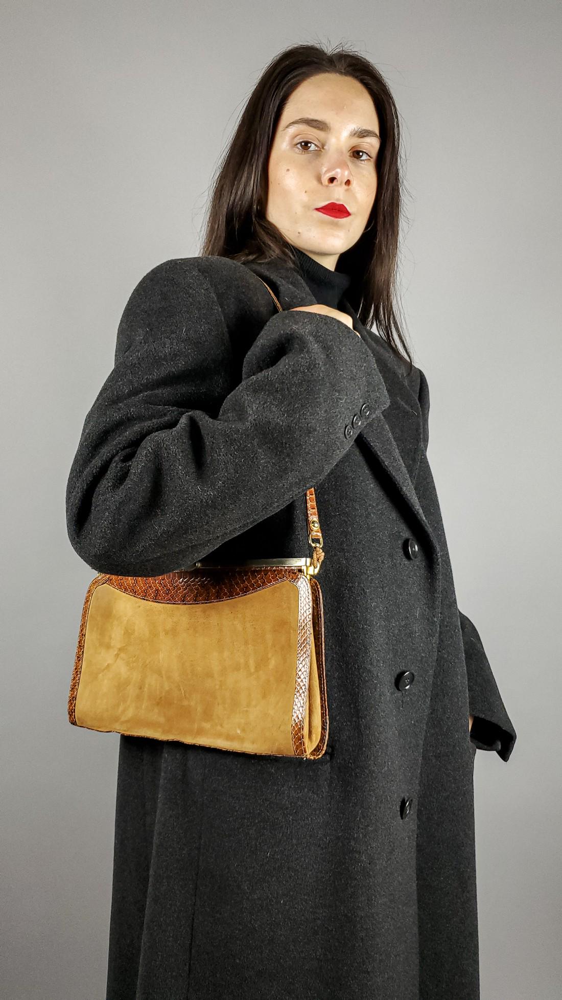 VINTAGE 50-60'S REAL BROWN SNAKE SKIN BAG (1 of 7)