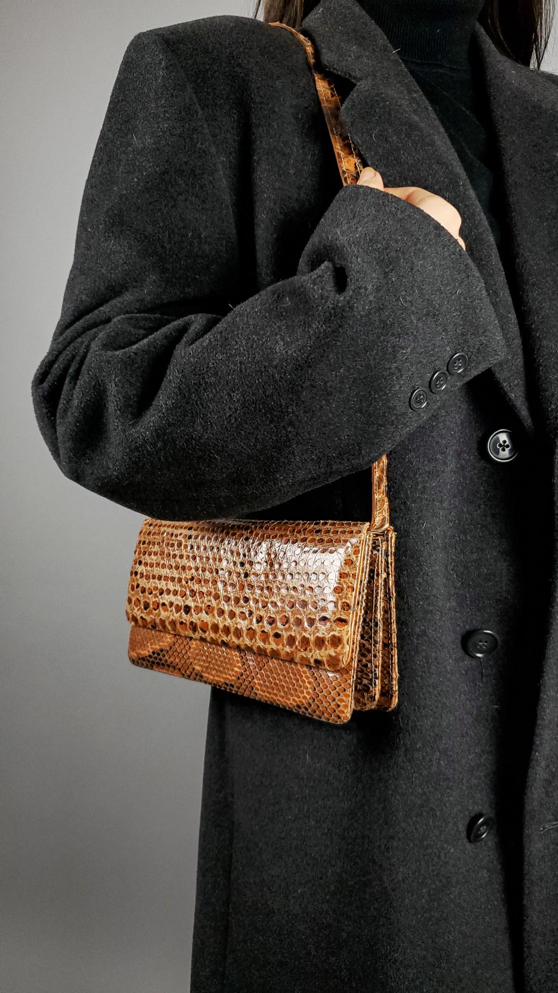 VINTAGE 50-60'S REAL BROWN SNAKE SKIN BAG (1 of 11)