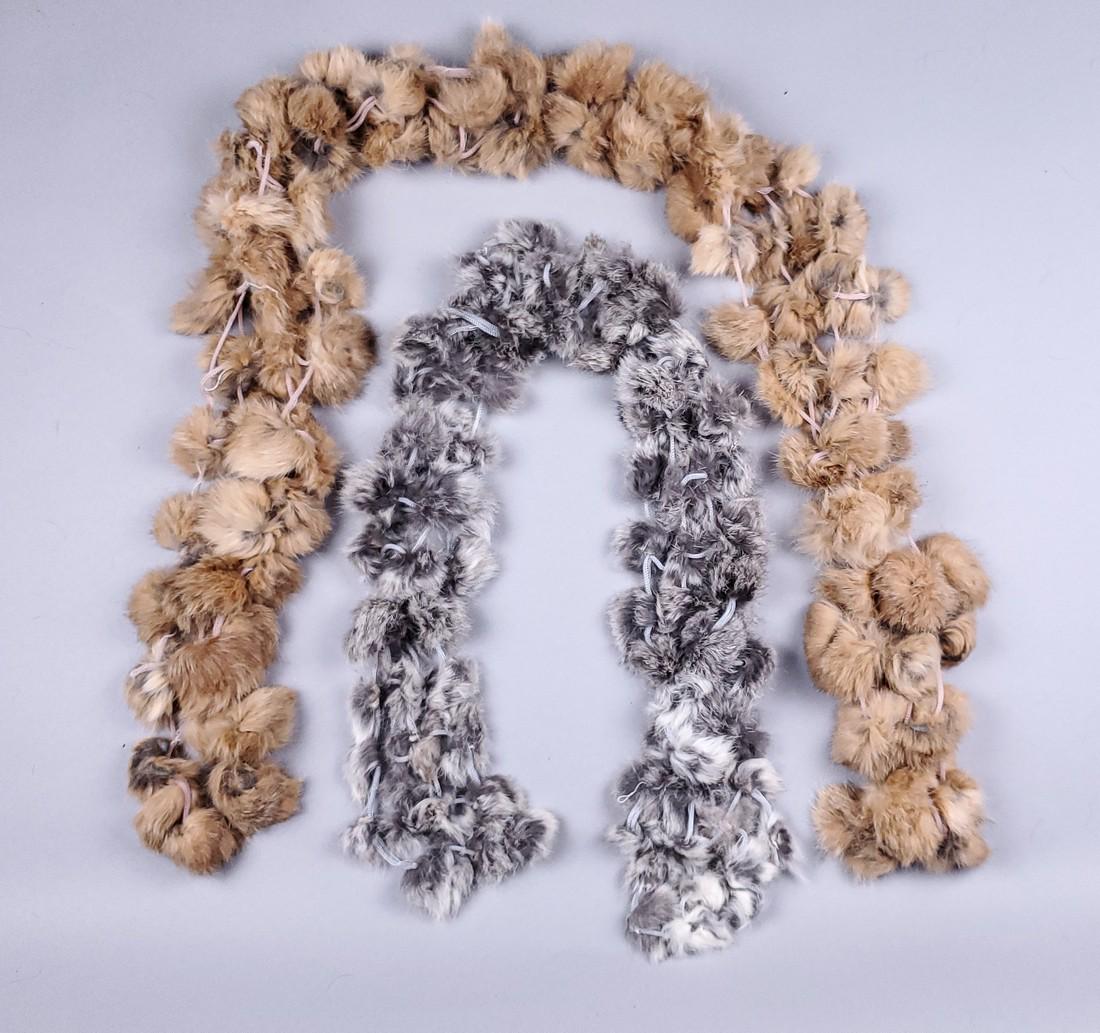 PAIR OF REAL GREY AND BEIGE LAPIN FUR SCARFS: Title: PAIR OF REAL GREY AND BEIGE LAPIN FUR SCARFS Dimension: Measurements:Length:140-110cm,55.11-43.31in; Width:15-12cm,5.90-4.72in; Additional Information: We offer inhouse shipping - Express Fedex