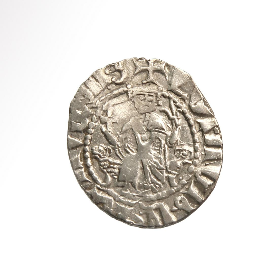 Medieval Crusaders Armenian Silver Tram, King Hetoum I,: Title: Medieval Crusaders Armenian Silver Tram, King Hetoum I, 1226 A.D. Date/Period: Crusaders, Armenia, 1226-1270 A.D. Dimension: 2.1 cm D - 13/16 inch Material: Silver, 2.9 grms Additional Informat