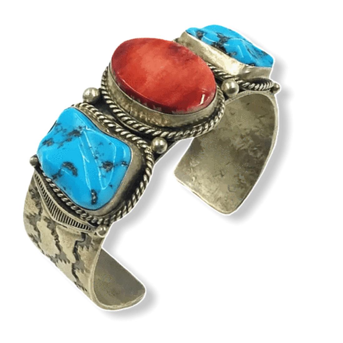 Navajo Spiny Oyster & Sleeping Beauty Turquoise Cuff (1 of 3)