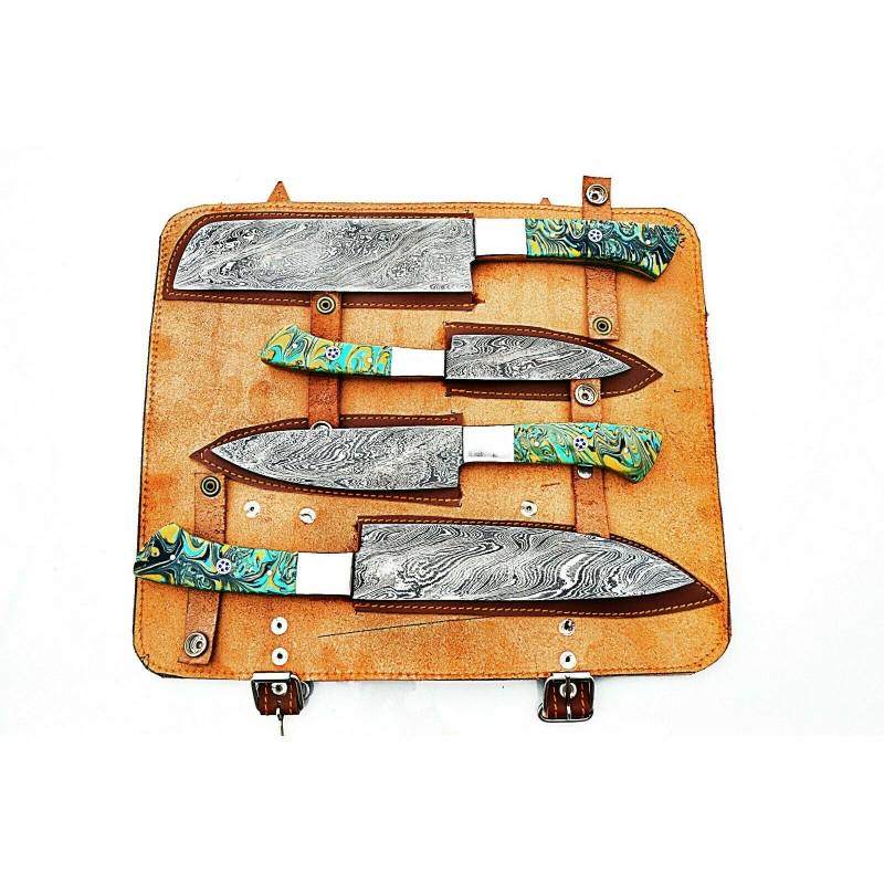 Set of 4 kitchen everyday carry damascus steel knife (1 of 8)