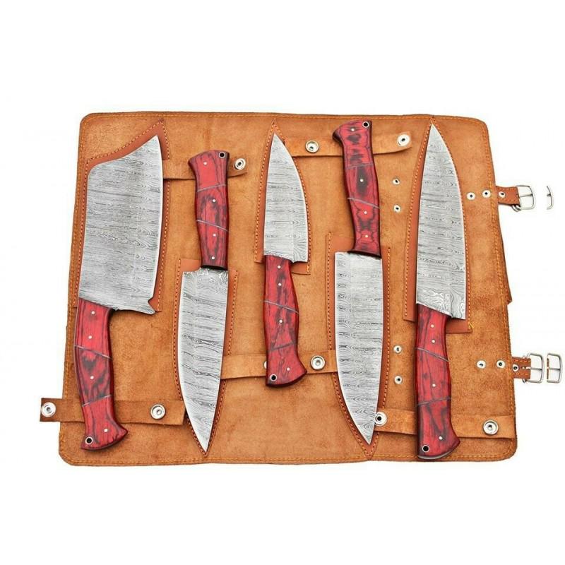 Set of 5 kitchen exclusive pattern damascus steel knife (1 of 7)