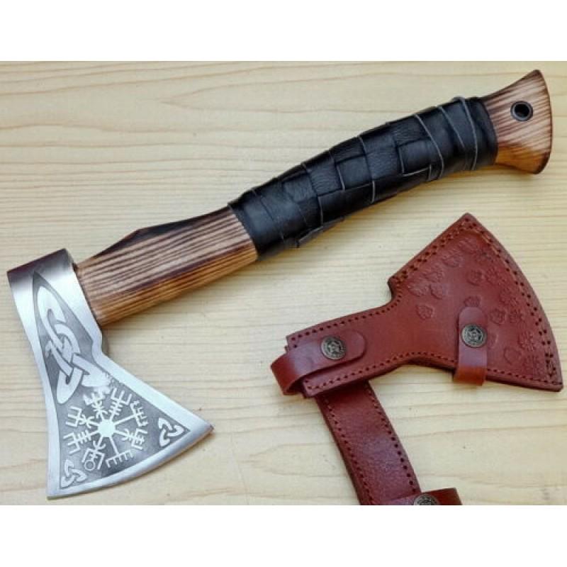 Tactical viking axe tomahawk gift ash wood leather (1 of 6)