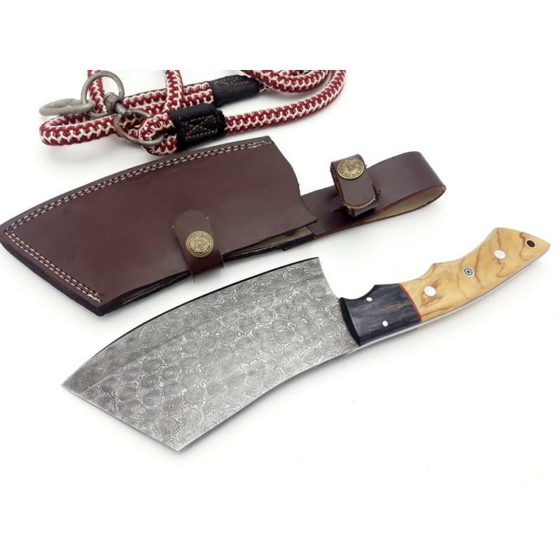 Butcher damascus steel knife pakka wood olive wood: Knife "Huron" Damascus knives are very durable, look great and keep sharpness perfectly. Damascus steel has high quality contents to give it an excellent edge and sharp cutting ability. The blade reta