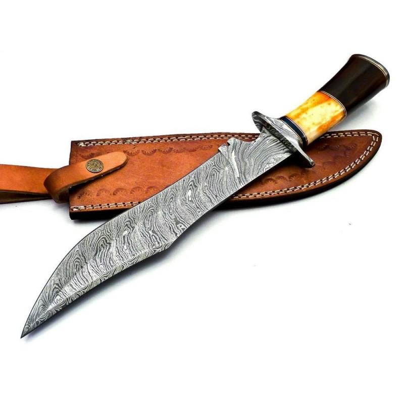 Handmade damascus steel knife boot leather buffalo horn: Knife "Gale" The Damascus knife is wear-resistant and effective. It can serve the owner for decades. The metal does not need sharpening and can withstand heavy loads. The product does not lose its ori