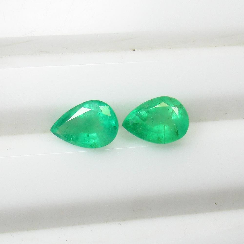 1.41 Ct Natural Zambian Emerald Pear Pair (1 of 2)