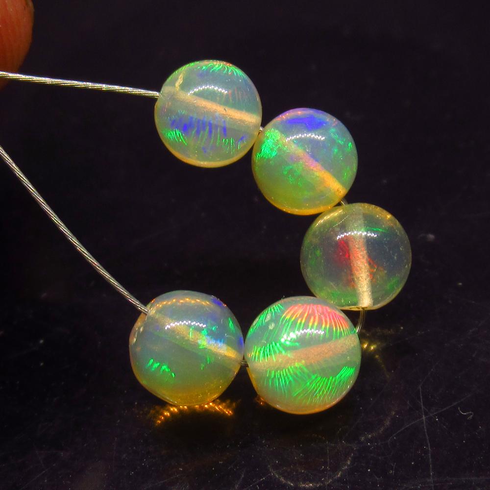 4.41 Ct Natural 5 Drilled Multi-Color Opal Ball Beads (1 of 2)