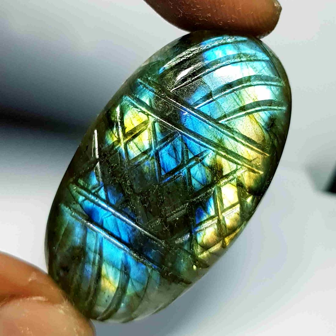 67.94 ct Natural Labradorite Oval Flower Cabochon (1 of 5)