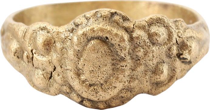 FINE EUROPEAN BETROTHAL RING, SIZE 8 ¼: During the Middle Ages, the act of committing to marriage took place as a formal ceremony with vows, considered sacred and unbreakable, exchanged. A ring was given by the man to the woman to bind the 