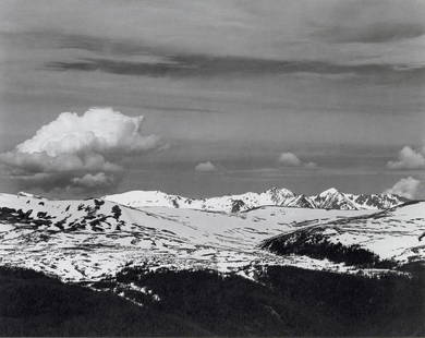 ANSEL ADAMS - Never Summer Range, Colorado, 1942: Artist: Ansel AdamsTitle: Never Summer Range, Colorado, 1942Medium: Duotone Photo Litho, 1990, USADimensions: 9.9x7.85"Description: Heat Wax Mounted on 11x14" Conservation BoardArtist Bio: Ansel