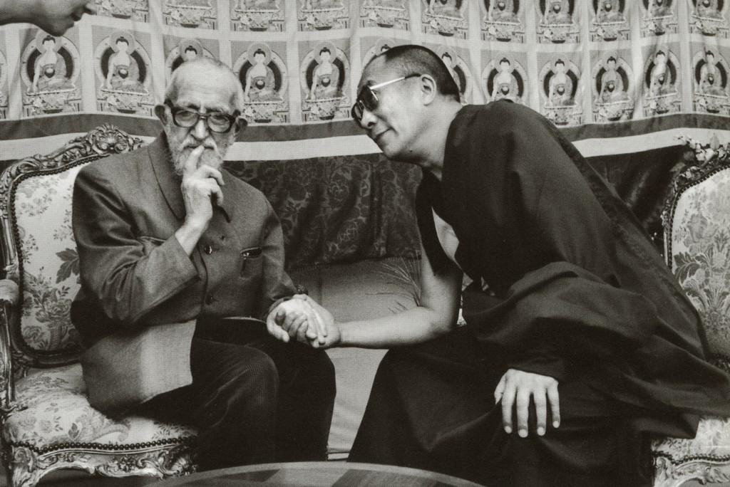 MARTINE FRANCK - Dalai Lama, Abbe Pierre Dordogne, 1991: Artist: Martine Franck Title: His Holiness the Dalai Lama and Abbe Pierre Dordogne, France, 1991 Medium: Photo Litho, 2007, Singapore Dimensions: 7x4.65" Description: Heat Wax Mounted on 8.5x11" Conse