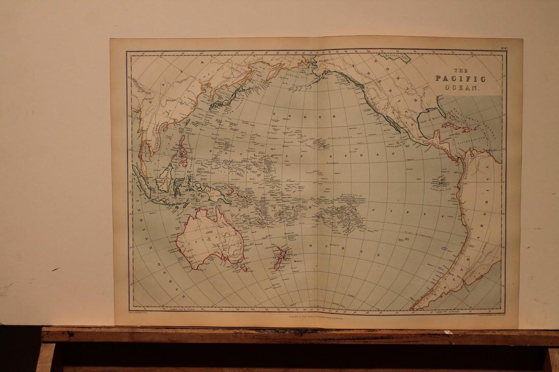 1882 Map of the Pacific Ocean: Title: 1882 Map of the Pacific Ocean Medium: Ink on Paper Dimensions: 21"X15" Description: Map of the Pacific Ocean dated 1882. Part of the Comprehensive Atlas & Geography of the World. Engraved by Ed
