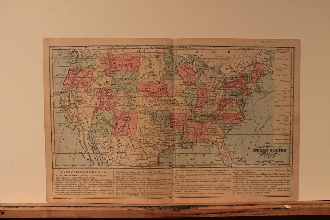 1871 Map of the United States: Title: 1871 Map of the United States Medium: Ink on Paper Dimensions: 17.5"X11.5" Description: Map of the US dated 1871. This map was published by A.S. Barnes and Company in New York and Chicago. Part