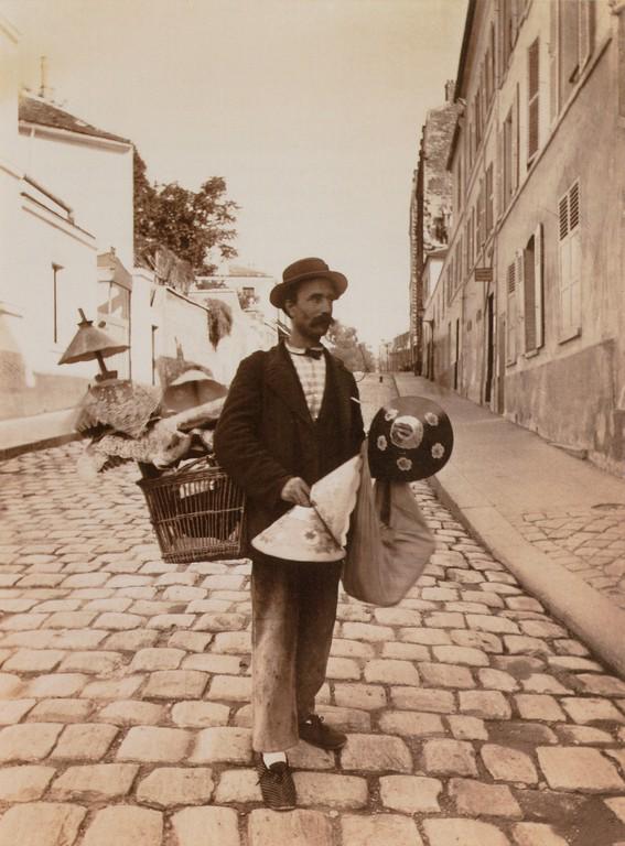EUGENE ATGET - Marchand abat-jour, Paris, 1899: Artist: Eugene Atget Title: Marchand abat-jour, rue Lepic, Paris, 1899 Medium: Photo Litho, 2008, Singapore Size/Dimensions: 6x8.1" Additional Information: Heat Wax Mounted on 8.5x11" Conservation Boa