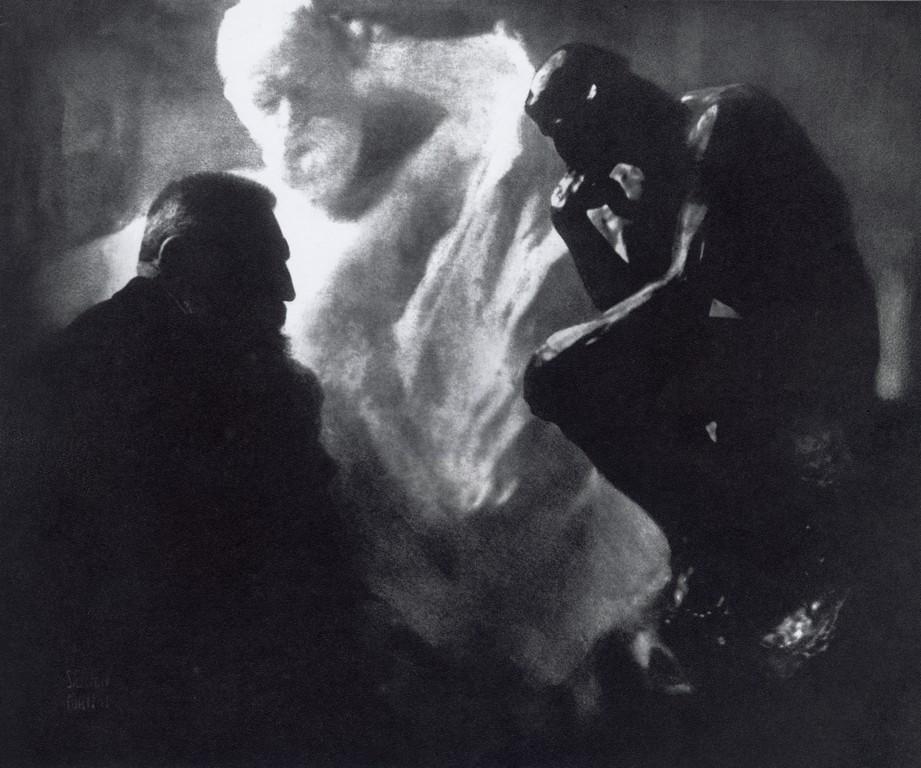 EDWARD STEICHEN - Rodin - Le Penseur, Paris, 1902: Artist: Edward Steichen Title: Rodin - Le Penseur, Paris, 1902 Medium: Sheet Fed Gravure, 1963, Switzerland Size/Dimensions: 9.55x7.95" Additional Information: Heat Wax Mounted on 11x14" Conservation