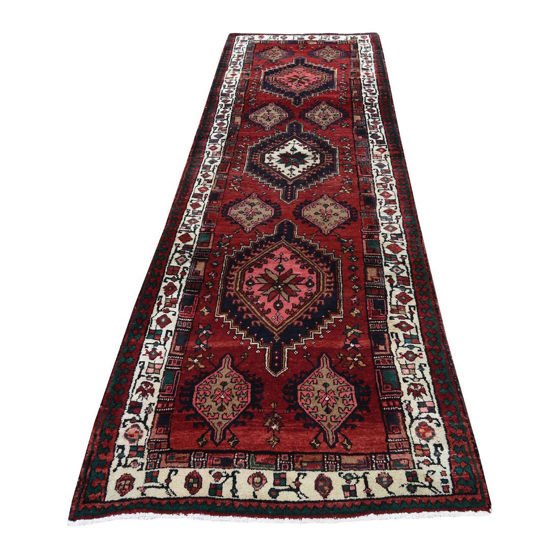 Geometric Red Vintage Persian Hamadan Wide Runner Pure (1 of 6)