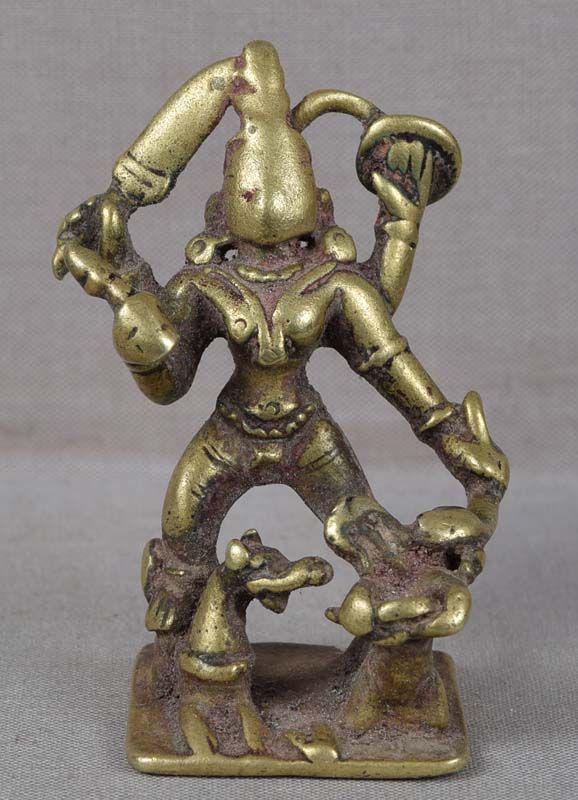 17c Indian bronze DURGA slaying demon Mahishasura (1 of 5)
