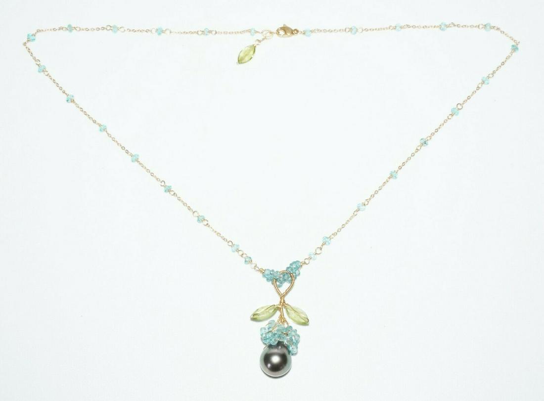 Vintage 14k YG Necklace Glass Beads & Pearl Pendant: Up for sale from a recent estate in Honolulu Hawaii, this Vintage 14k yellow gold chocker necklace that is set with some small multi-color glass beads the pendant is twisted gold colored wire with mat