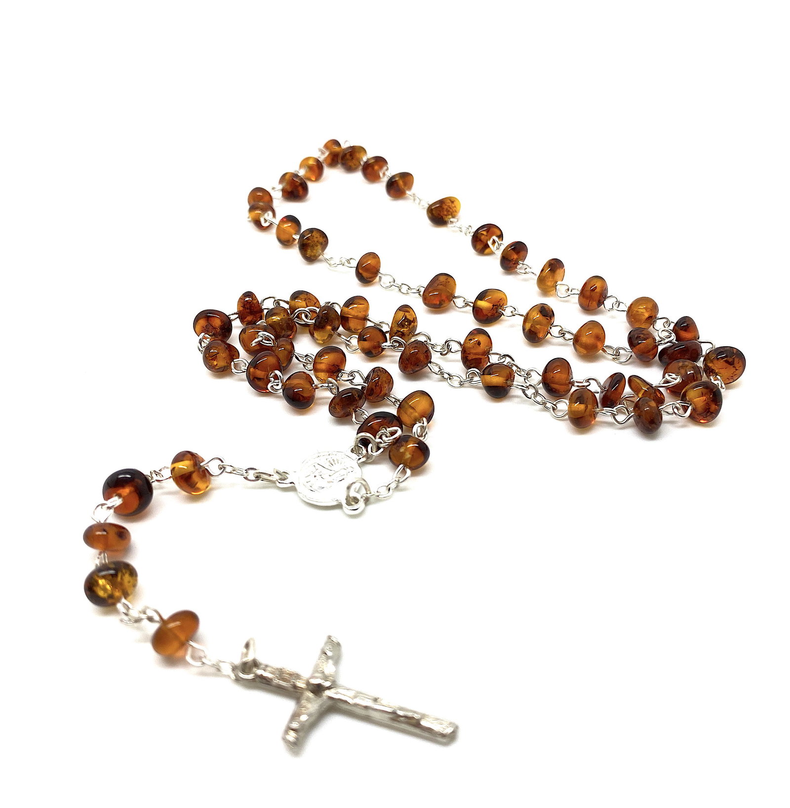 Vintage amber Catholic rosary 5 decades & cross: Title: Vintage amber Catholic rosary 5 decades & cross Metal: Metal Gemstones: Amber Weight: 13.5 g Size: Bead size: 7.0 mm Bead size: 0.276 inches Made of: Whole Stone Additional Information: Amber d