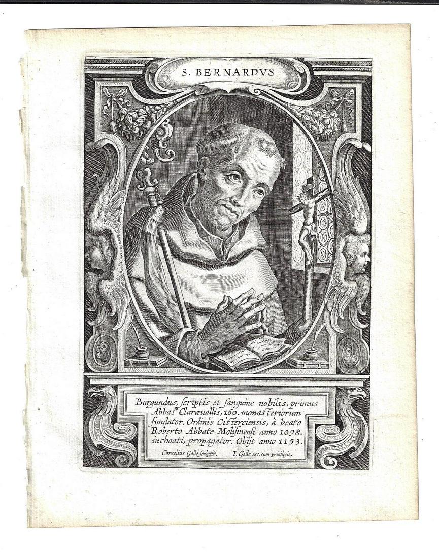 1634 Fine Engraving by Galle of Saint Bernardus (1 of 1)
