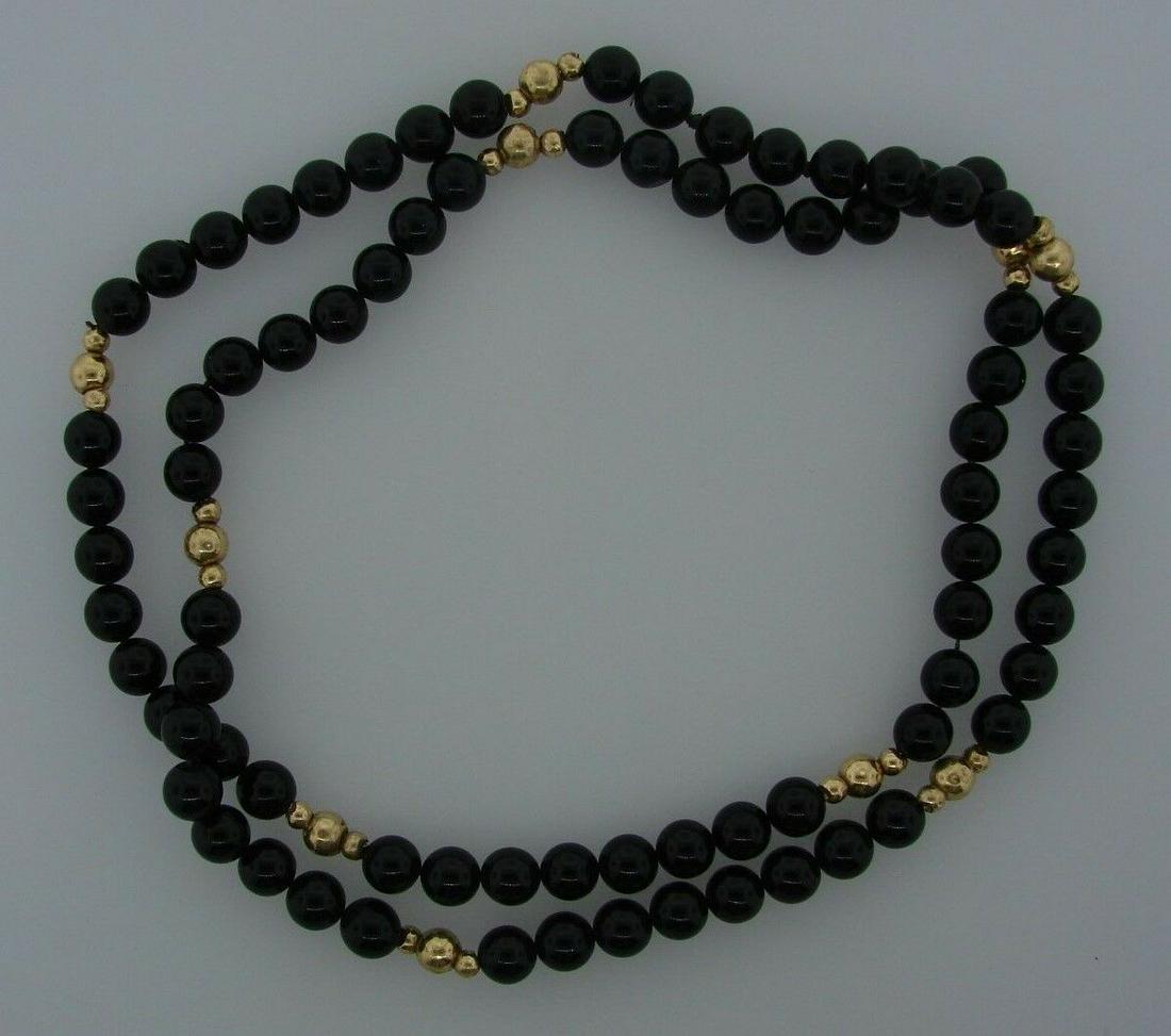 STUNNING 14k Yellow Gold & Black Jade Necklace Circa (1 of 2)