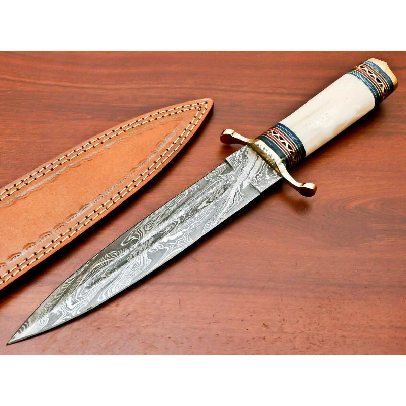 Dagger boot hunting damascus steel knife wood camel: Knife "Derna" made of damask steel. Handle – camel bone, wood and scabbard - genuine leather. Damascus knives are very durable, look great and keep sharpness perfectly. Damascus steel has high quali