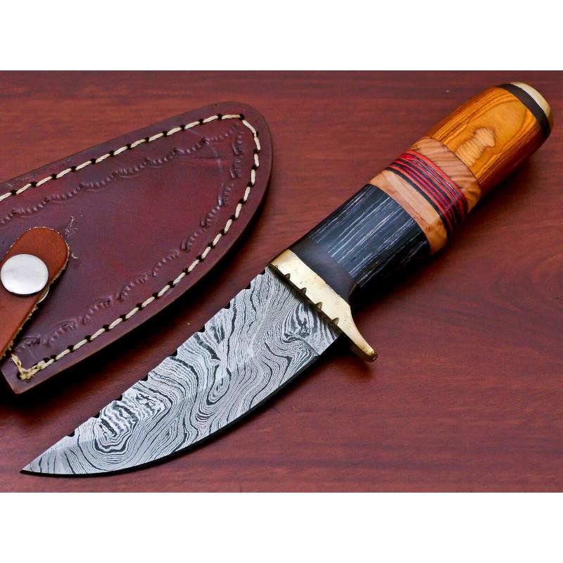 Everyday carry work camping damascus steel knife wood: Knife "Wildsharp" made of damask steel. Handle – hard wood, olive wood and scabbard - genuine leather. Damascus knives are very durable, look great and keep sharpness perfectly. Damascus steel has h