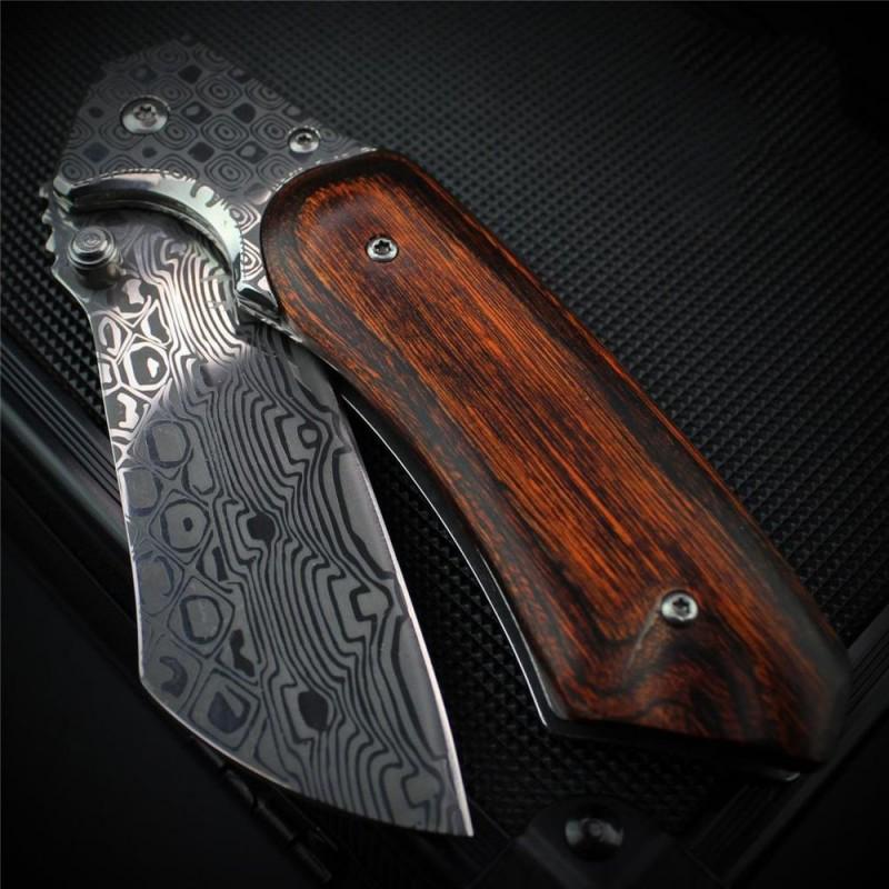 Survival Damascus steel knife wood handmade inner: Knife "Tulip" made of damask steel. Handle – wood, scabbard - leather. Damascus knives are very durable, look great and keep sharpness perfectly. Damascus steel has high quality contents to give it 