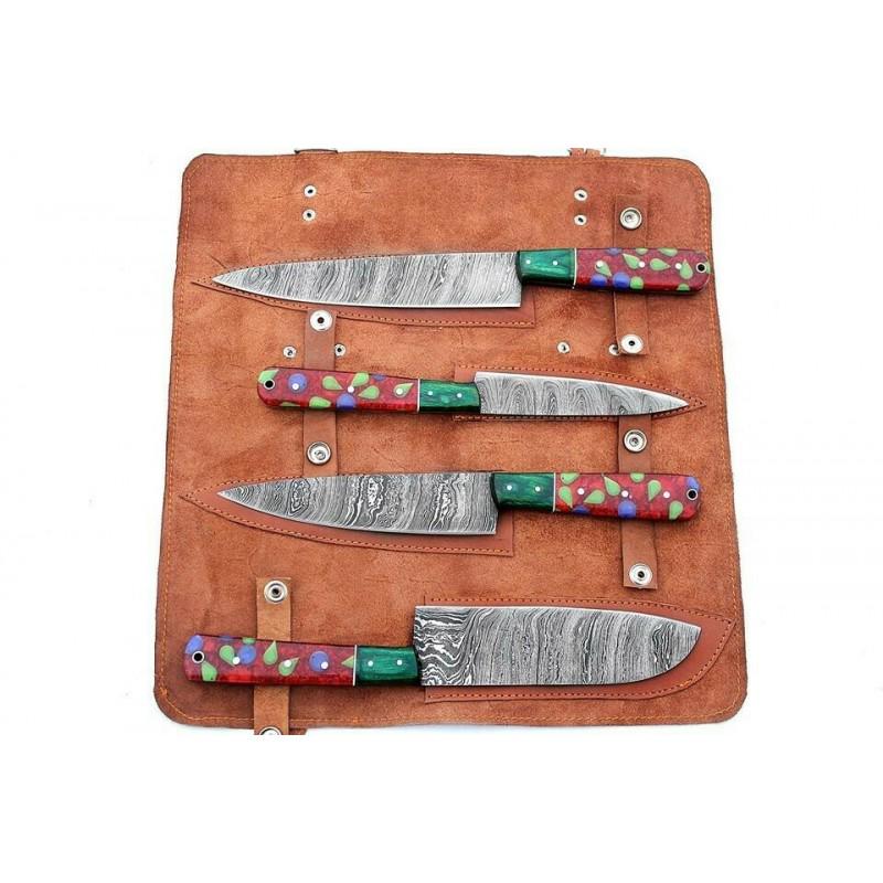 Set of 4 chef kitchen damascus steel knife resin wood (1 of 7)