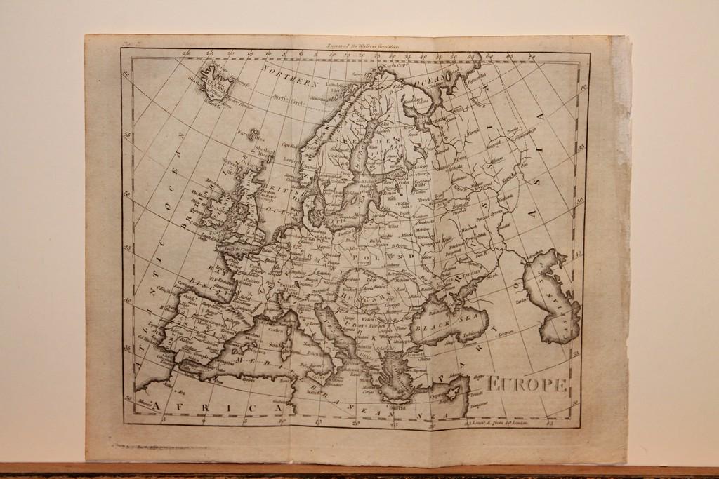 1801 Map of Europe: Author: Walker Title: 1801 Map of Europe Medium: Ink on Paper Dimensions: 10.5"X8" Map of Europe dated 1801. Part of the 3rd edition of the Universal Gazetteer. Published by John Walker in London. Rev