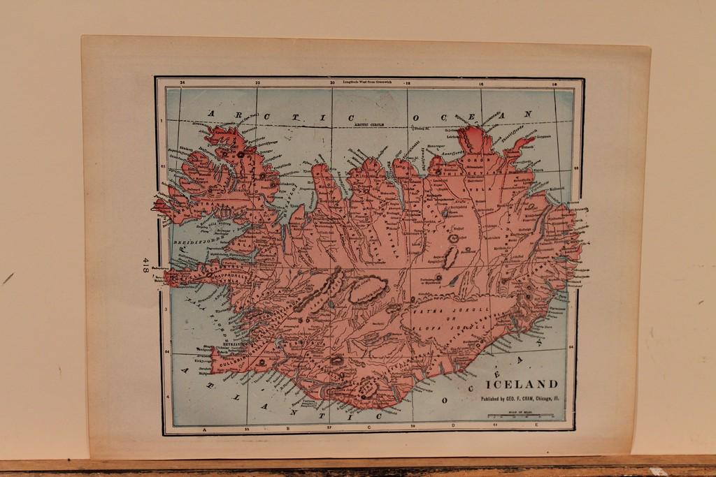 1898 Map of Iceland: Author: Cram Title: 1898 Map of Iceland Medium: Ink on Paper Dimensions: 14.5"X11" Map of Iceland dated 1898. Printed and published by George Cram in Chicago. Part of his World Atlas. Key lower right.