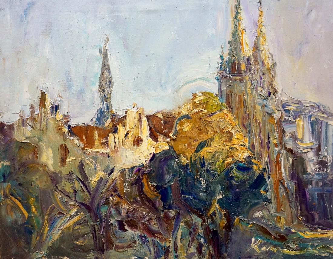 Abstract oil painting Landscape with a temple Klimenko (1 of 9)