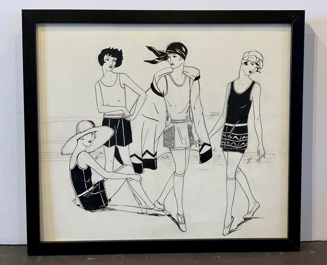 Early 20th c Seaside Fashion Drawing (1 of 2)