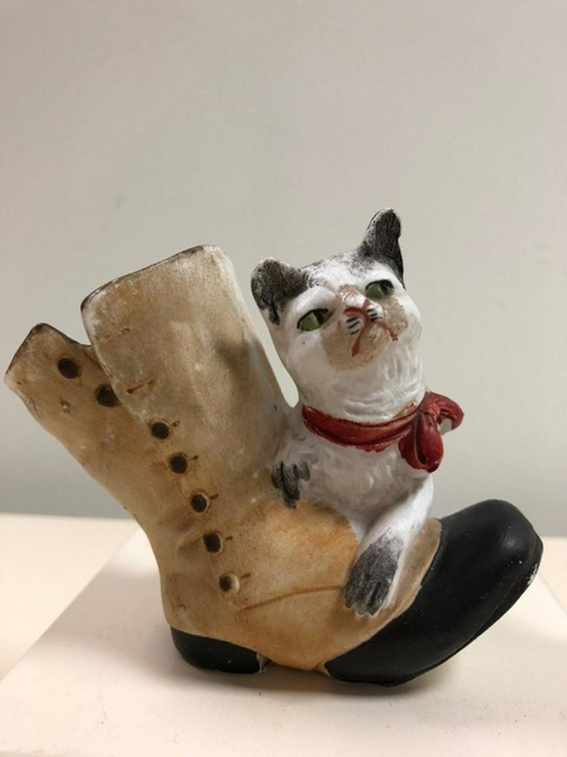 Bisque Cat Playing With Shoe Trinket Container (1 of 3)