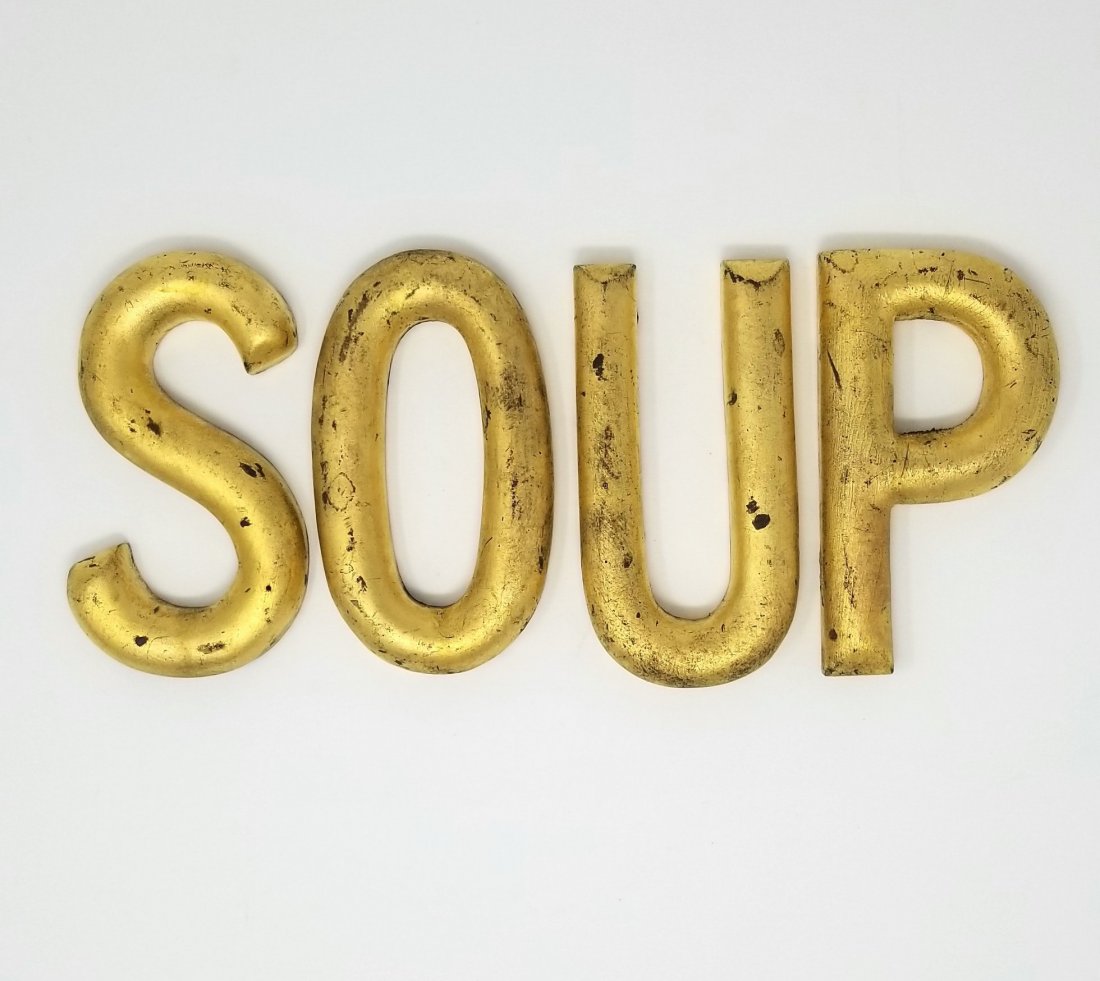 4 early wooden letters. "SOUP" (1 of 2)