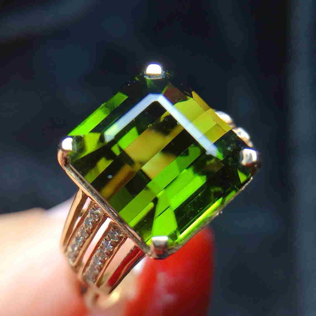 18K Yellow Gold 6.9ct Tourmaline & diamond Ring (1 of 4)