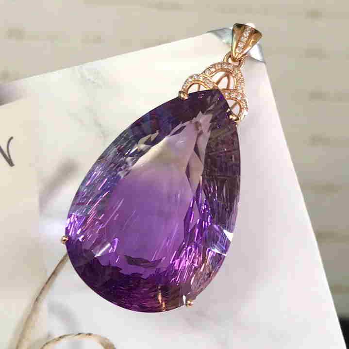 18K Yellow Gold 41.7ct Amethyst & diamond Pendant (1 of 4)