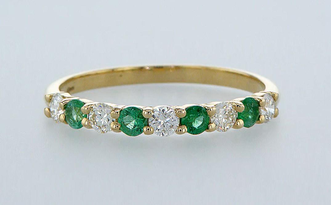 14 kt. Yellow gold - Ring - 0.63 ct Emeralds - Diamonds (1 of 6)