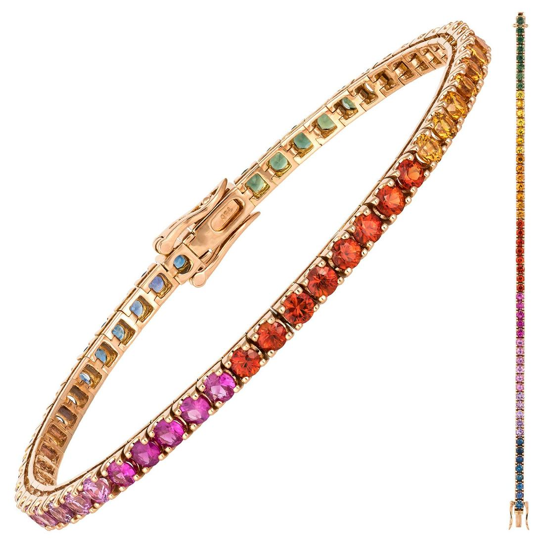 Diamond Tennis Bracelet 18 Karat Rose Gold Multi: BRACELET 18K Rose Gold Multi Sapphire 7.00 Cts/54 Pcs Creator Natkina Metal Rose Gold Stone Diamond,Sapphire Stone Cut Round Cut Period 21st Century Date of Manufacture 2021 Condition New Re