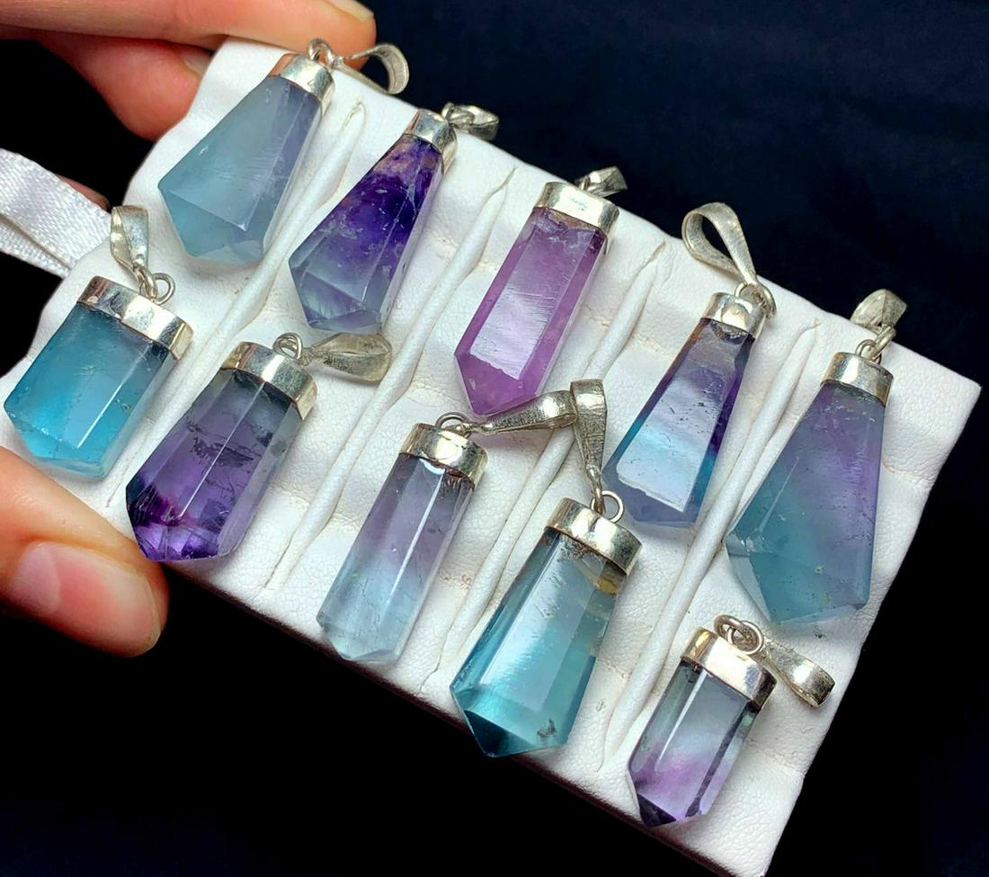 Polished Fluorite Pendants With Sterling Silver Caps - (1 of 3)