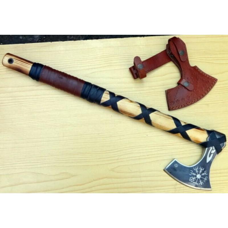 Combat carbon steel viking axe out door ash wood (1 of 6)